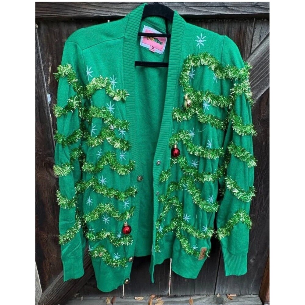 Tipsy Elves ugly Christmas Cardigan sweater. Tinsel bells plus size 4x